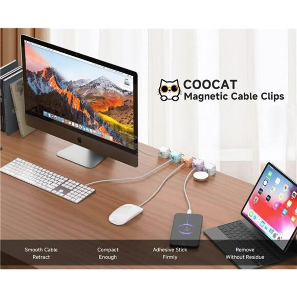 Magnetic Cable Clips Cord Organizer Adhesive Wire Holder Desk Car Wall 8 Pack - Picture 2 of 7